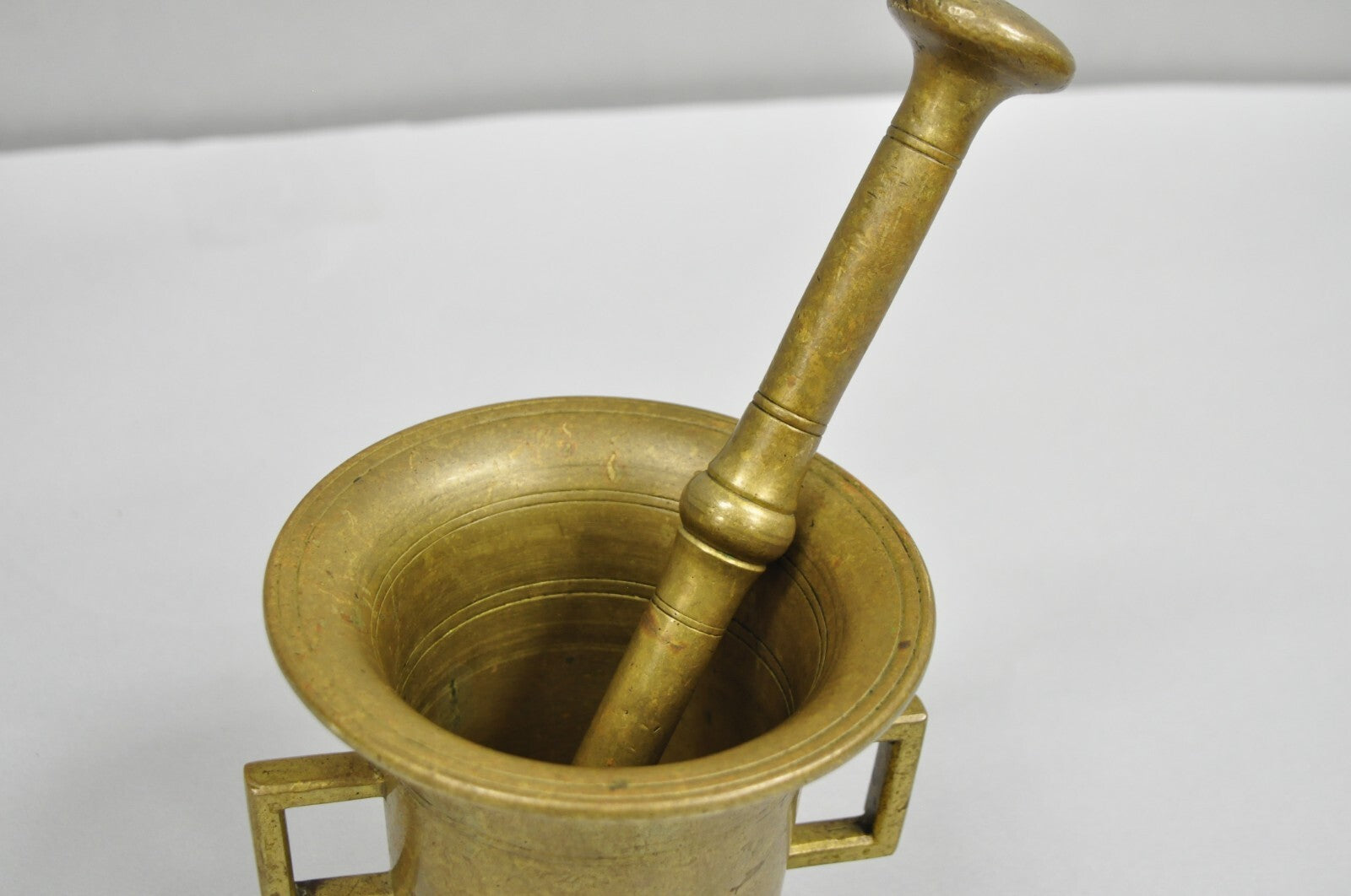 Antique Solid Bronze Brass Large German Apothecary Mortar with Pestle - 2 Pcs
