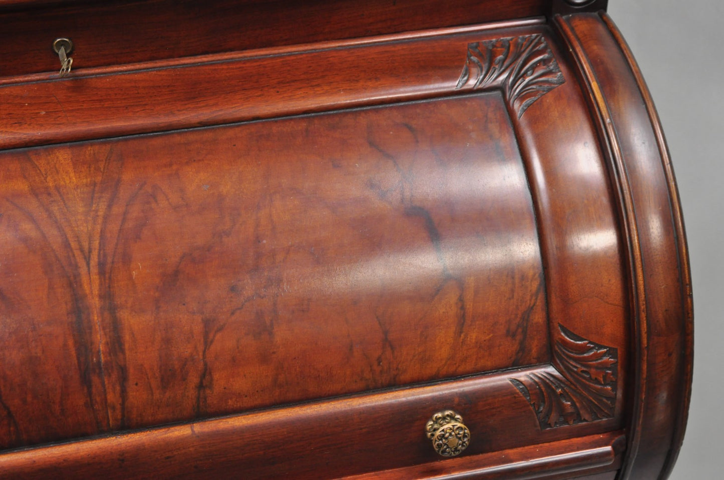 Antique Victorian Mahogany Cylinder Roll Top Bookcase Secretary Desk Cabinet