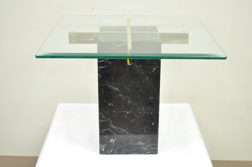 Vintage Artedi Italian Modern Brass Marble Glass Cantilever Accent Side Table