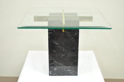 Vintage Artedi Italian Modern Brass Marble Glass Cantilever Accent Side Table