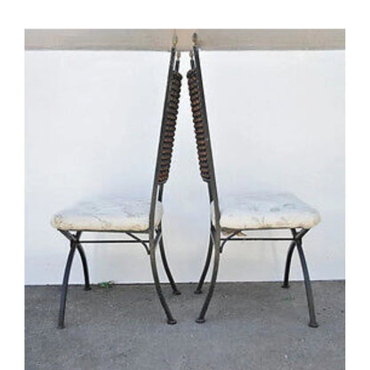 Hollywood Regency Wood Ball Abacus Wrought Iron Curule Dining Chairs - Set of 4