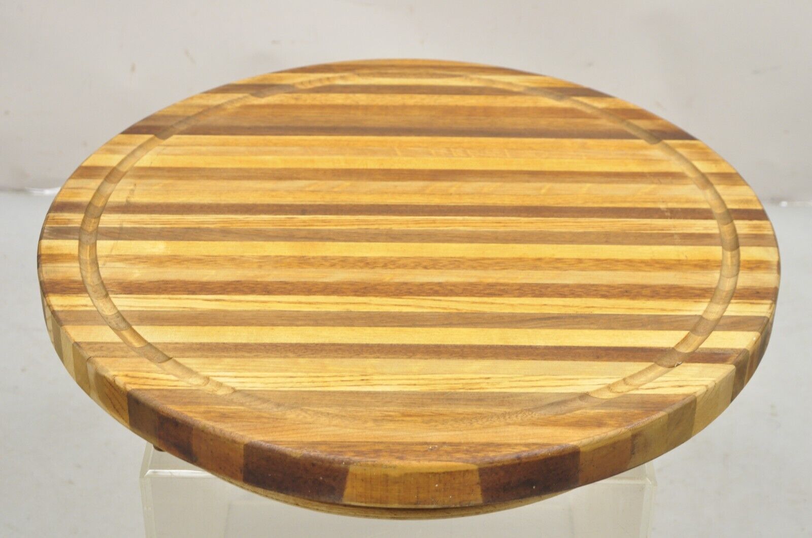 Mid Century Modern Teak & Oak Wood 24" Round Lazy Susan Charcuterie Cheese Board