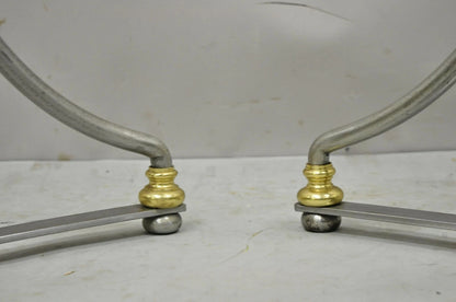 Italian Neoclassical Maison Jansen Style Steel & Brass Round End Tables - a Pair