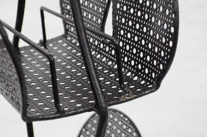 Mathieu Mategot Mid Century Modern Black Hairpin Metal Mesh 2 Tier Magazine Rack