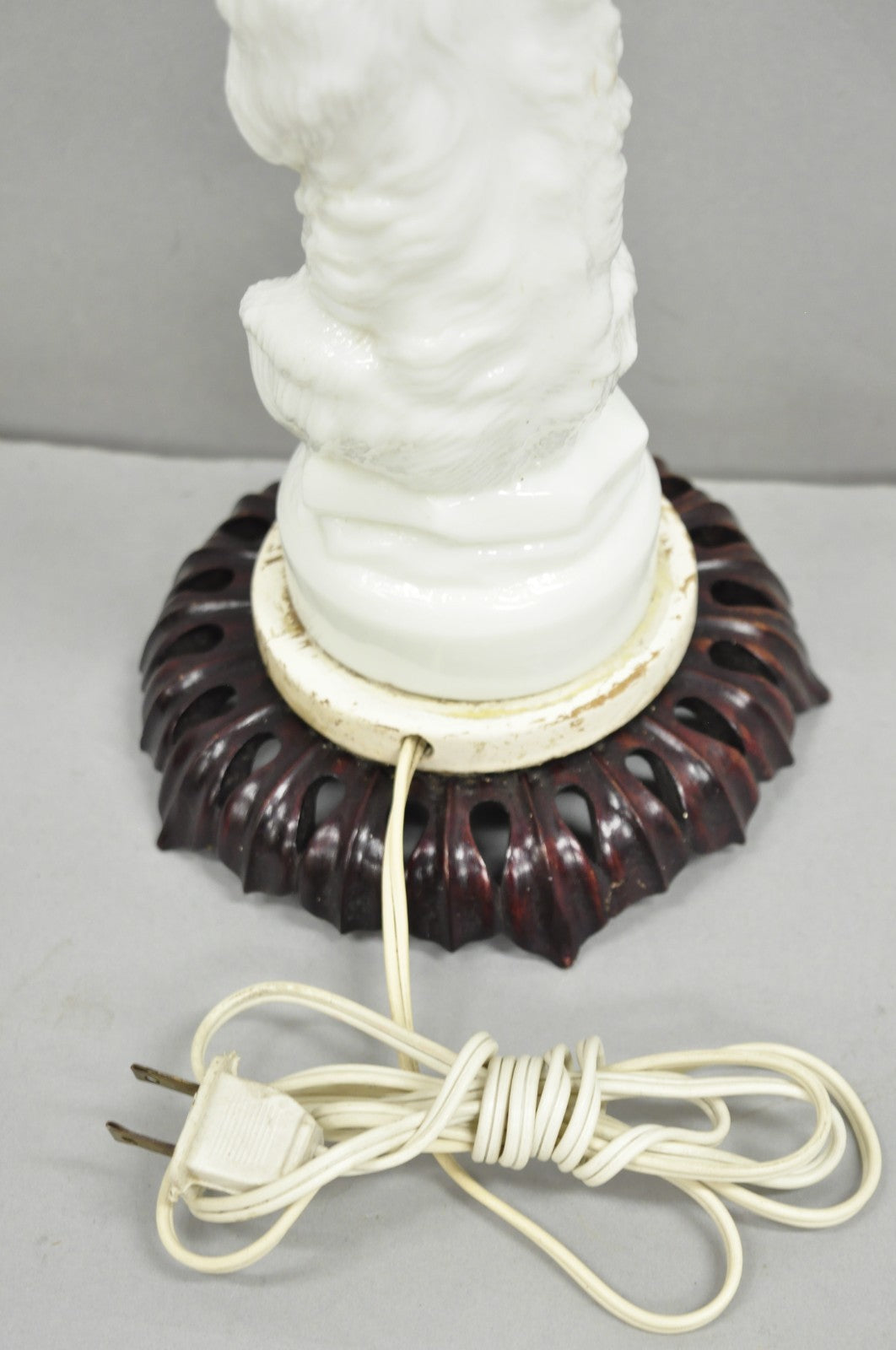 Antique White Polar Bear & Lamp Post Figural Glass Decanter Bottle Table Lamp