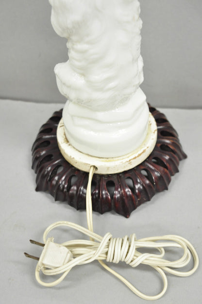 Antique White Polar Bear & Lamp Post Figural Glass Decanter Bottle Table Lamp