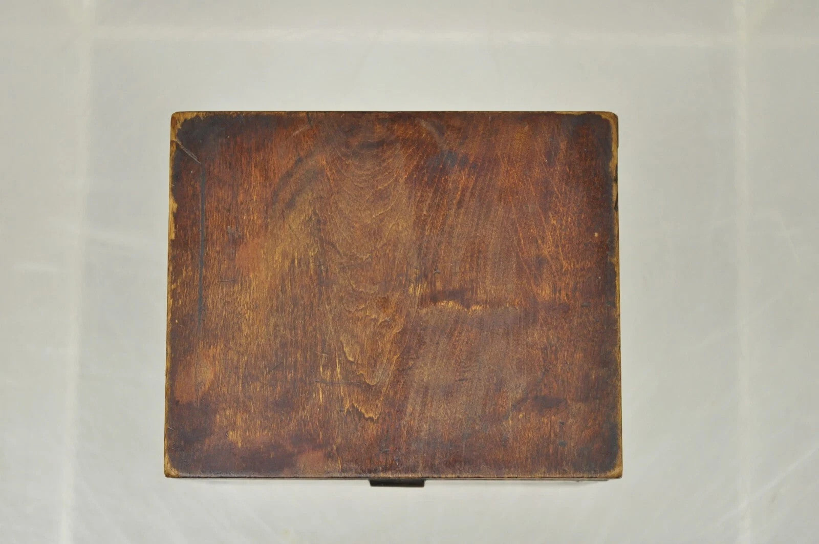 Antique English Victorian Dovetailed Walnut Tea Caddy Small Desk Trinket Box