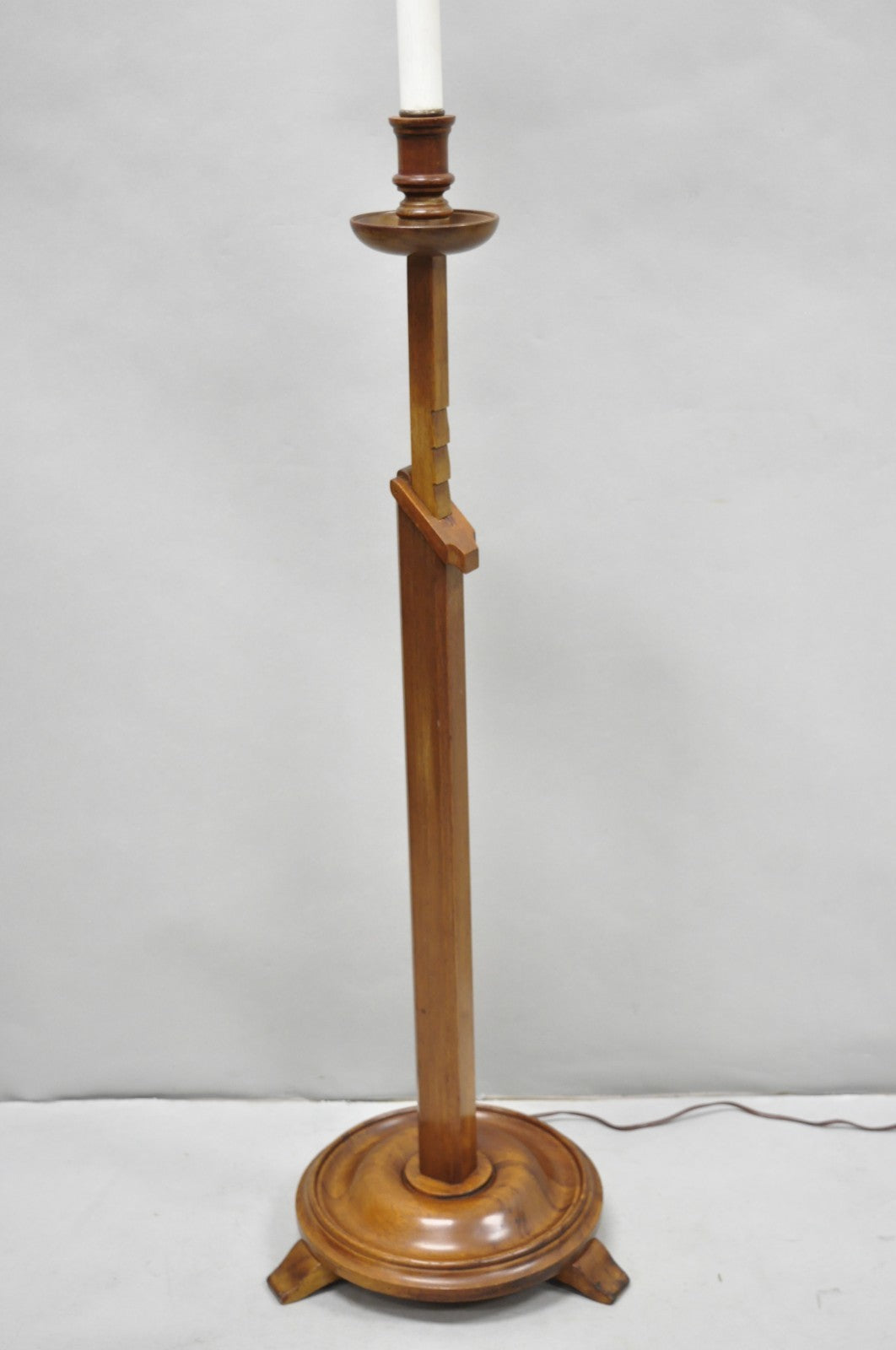 Vintage Frances Elkins Style Colonial Mahogany Ratchet Candlestick Floor Lamp