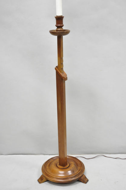 Vintage Frances Elkins Style Colonial Mahogany Ratchet Candlestick Floor Lamp