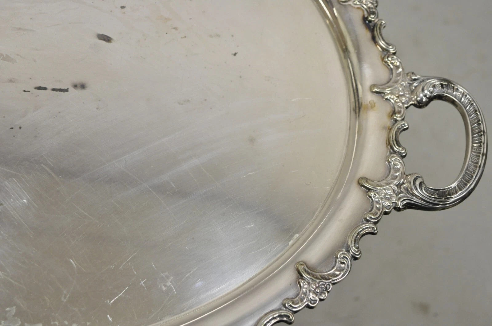 Vintage Alpacca Victorian Silver Plated (2) Handle Oval Serving Platter Bar Tray