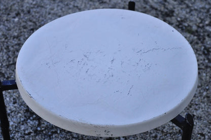 Vintage Aluminum Faux Bamboo Round Fiberglass Pool Patio Side Tables - a Pair
