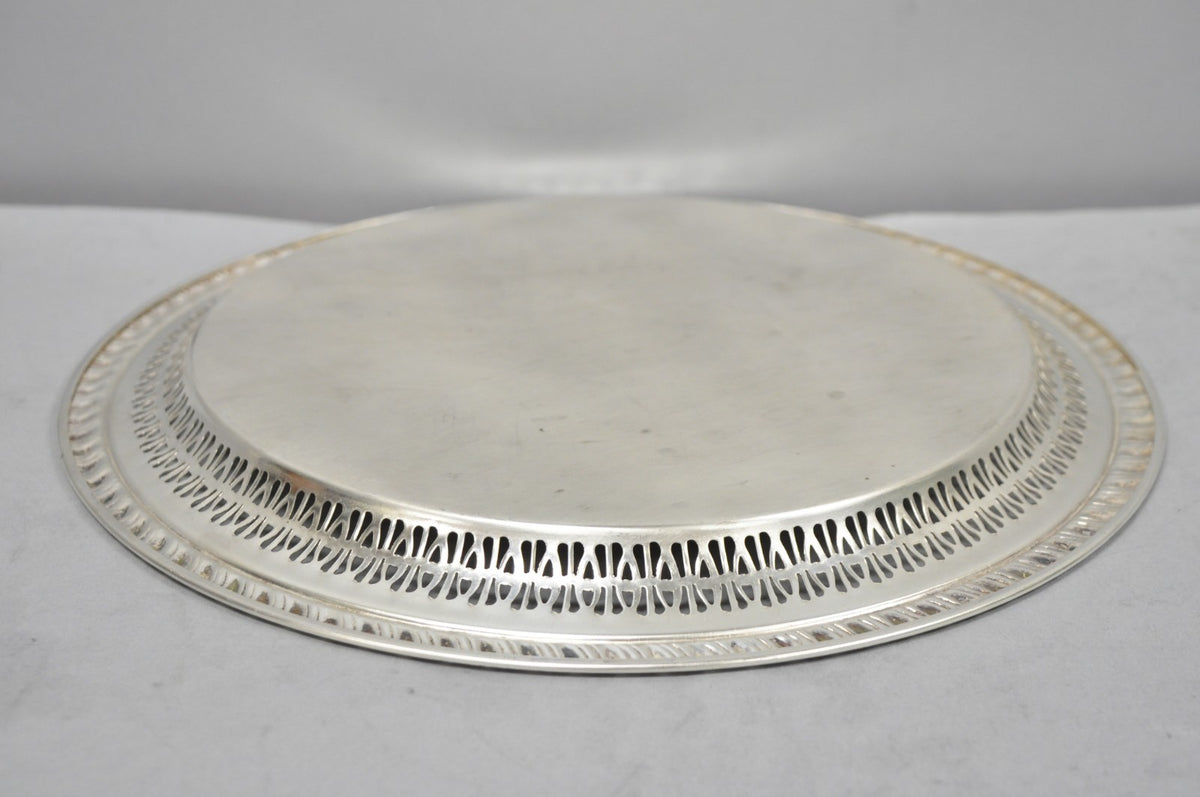 Vintage Leonard Silver Plated Pierced Gallery 12" Round Serving Platter Tray