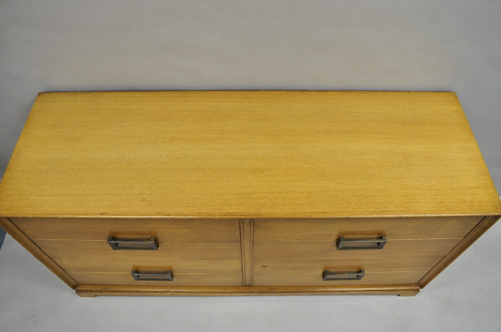 Vintage Mid Century Modern Blonde Mahogany Long Dresser Credenza by Red Lion