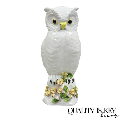 Vintage Italian Hollywood Regency Terracotta Glazed White Owl Figure Sculpture