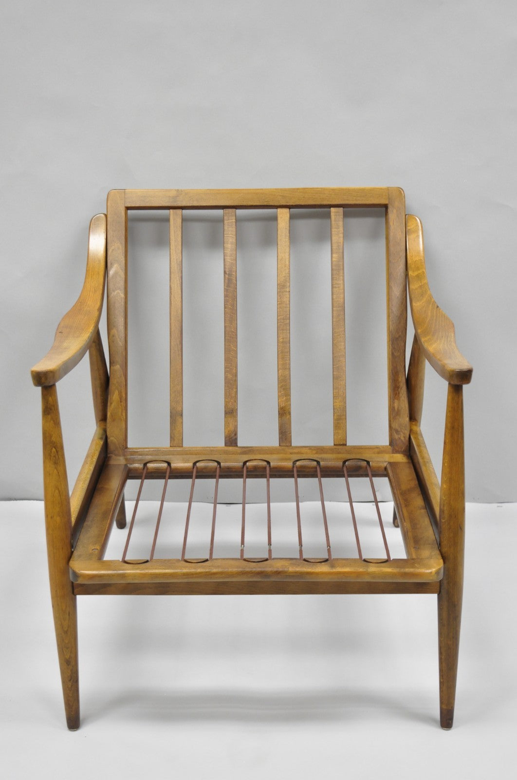 Vintage Mid Century Modern Danish Style Sculptural Walnut Lounge Arm Chair