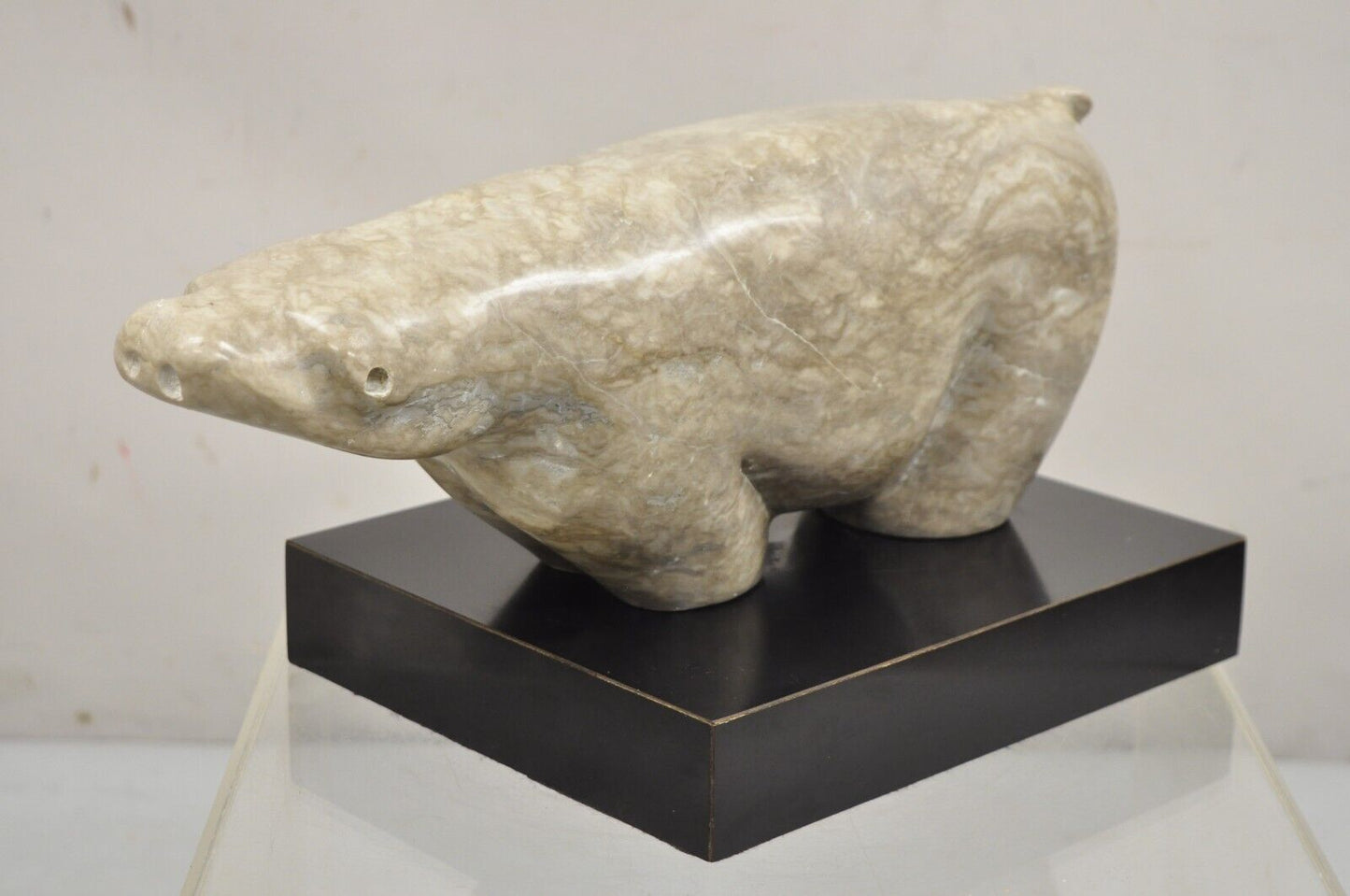 Sheryl C. Benjamin Carved Marble Inuit Polar Bear Abstract Modernist Sculpture