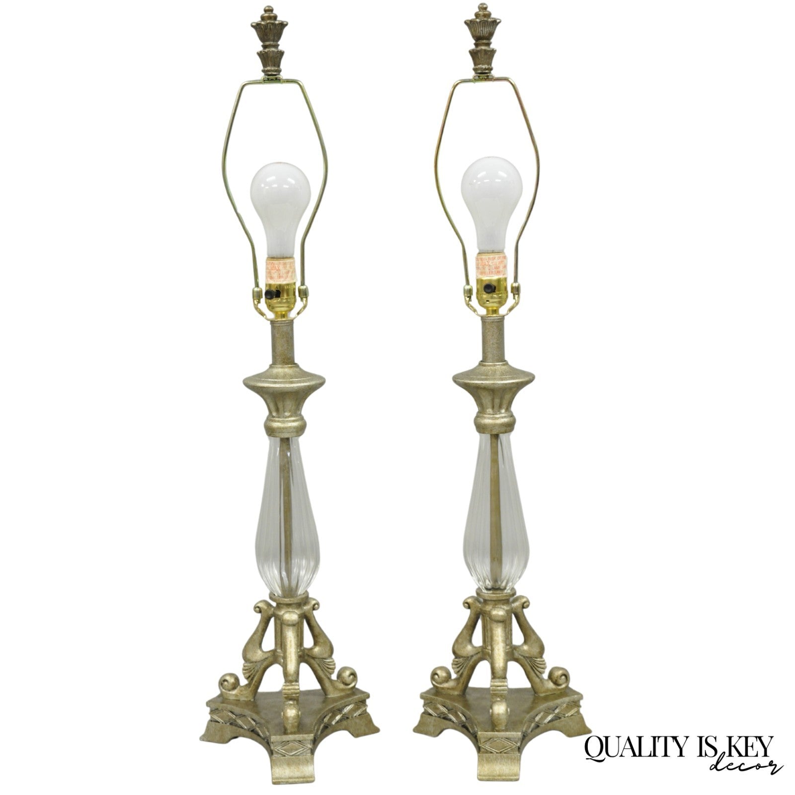 Contemporary Tuscan Mediterranean Style Glass and Resin Table Lamps - a Pair