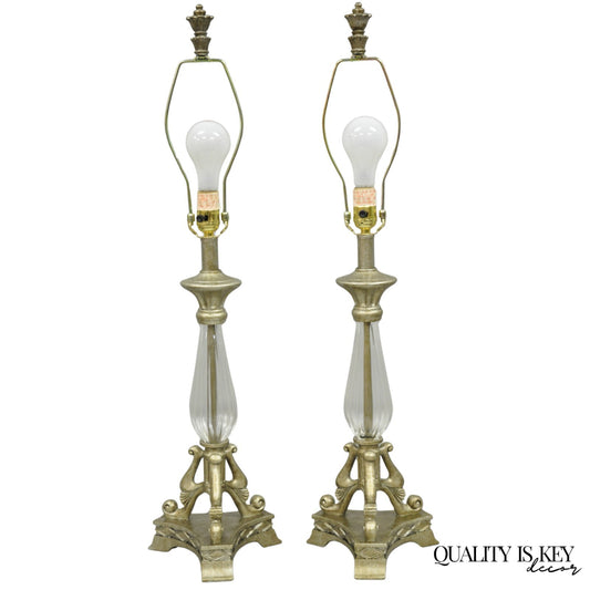 Contemporary Tuscan Mediterranean Style Glass and Resin Table Lamps - a Pair