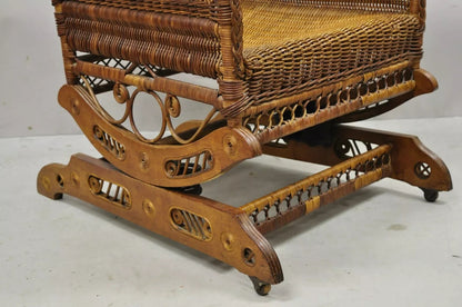 Antique Heywood Wakefield Victorian Woven Wicker Platform Rocker Rocking Chair