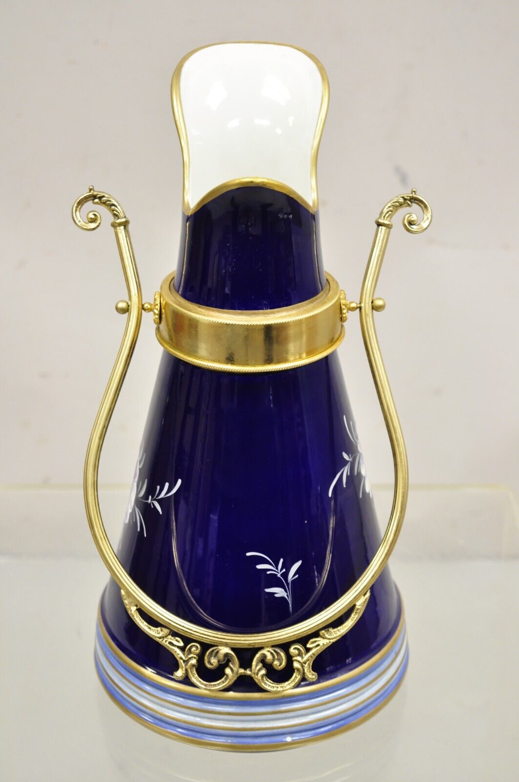Vintage Keramos Italian Capodimonte Cobalt Blue Porcelain Pitcher w/ Handle