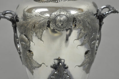 Antique Art Nouveau English Silver Plated Floral Repousse Samovar Coffee Tea Pot