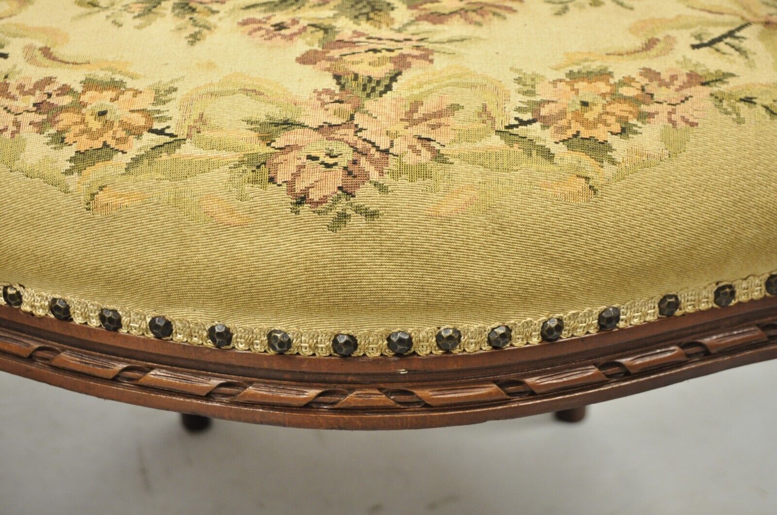 Antique French Country Louis XV Victorian Floral Tapestry Arm Chairs - a Pair