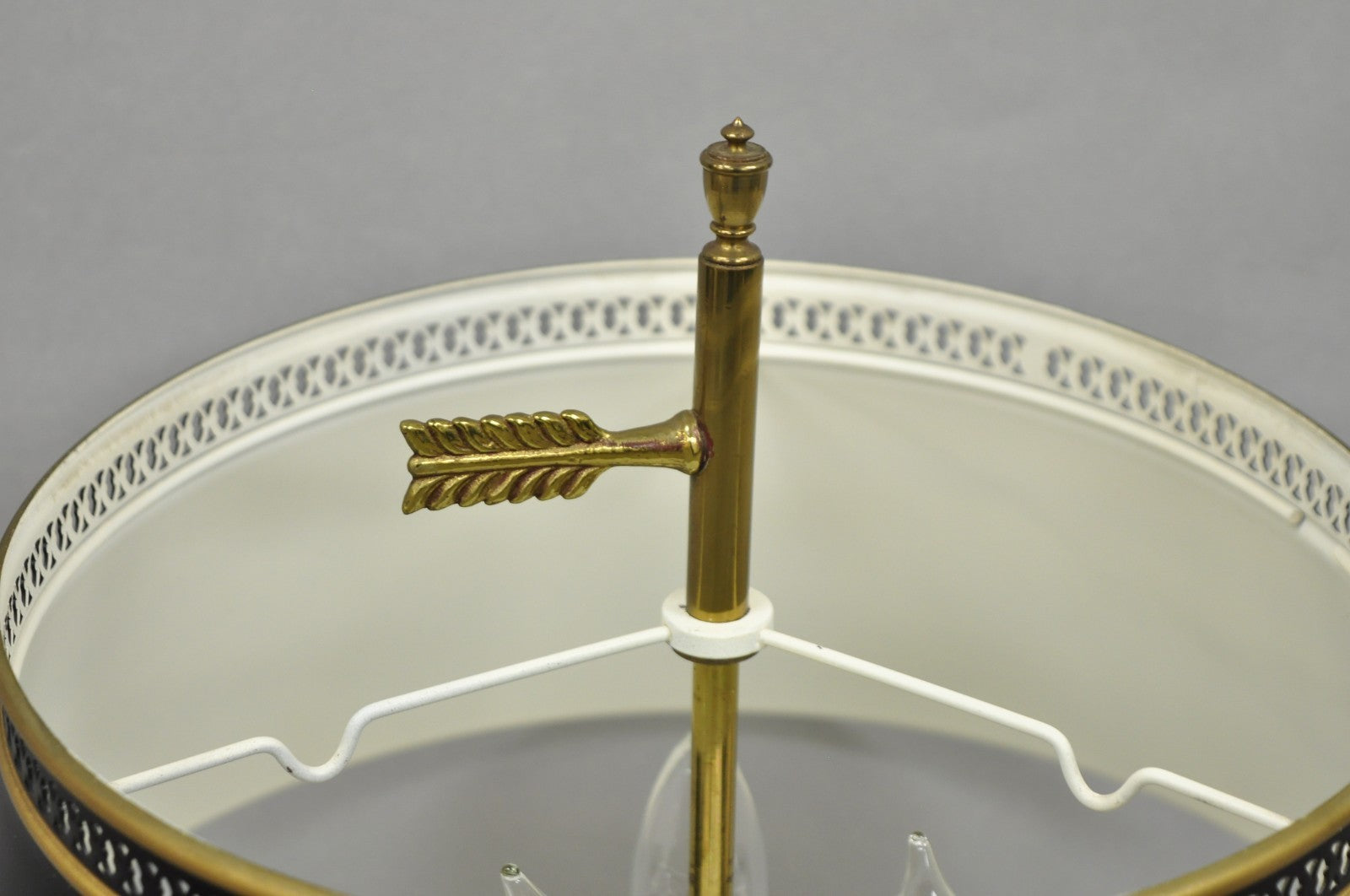 Vintage French Country Brass Tole Metal Shade Bouillotte Candlestick Table Lamp