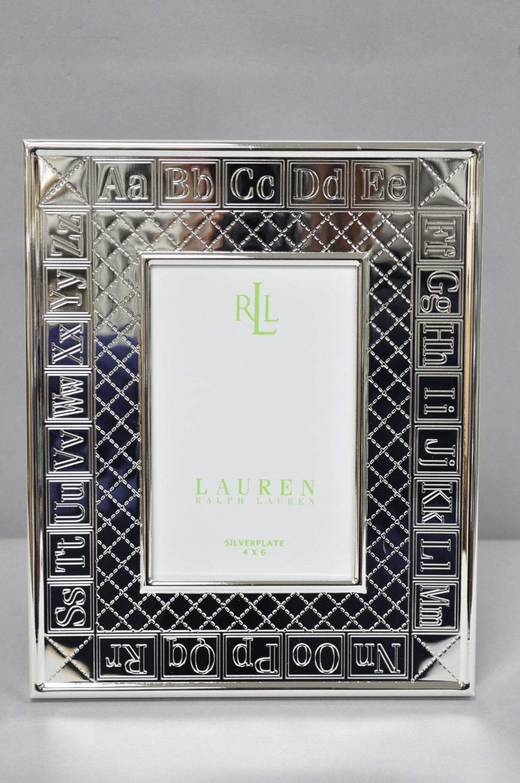 Ralph Lauren Silver Plated 4x6 Picture Frame MacKenzie Quilt Alphabet Motif NIB