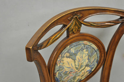 Vintage French Regency Style Carved Walnut Drape Back Dining Side Chair Set of 4