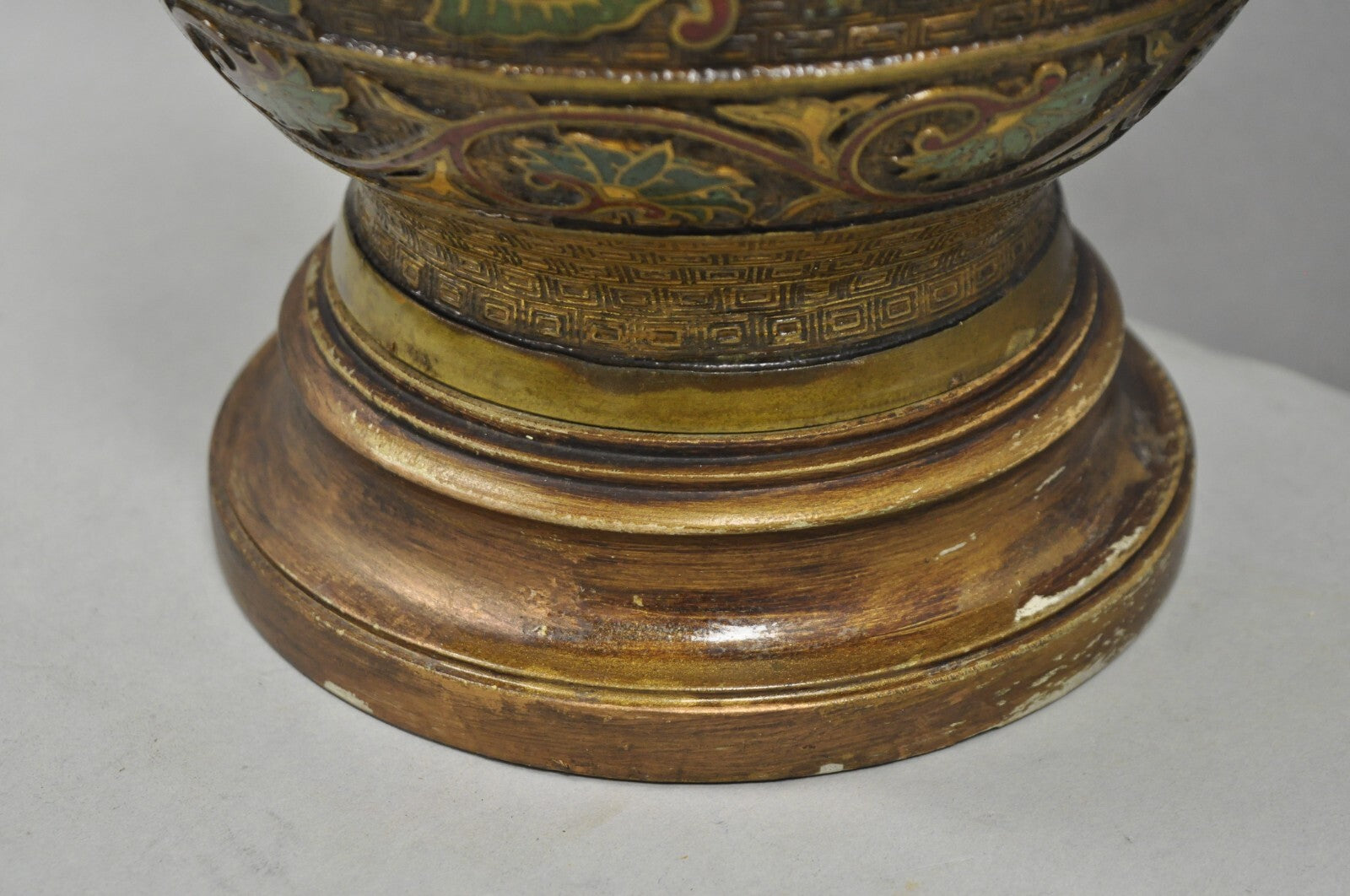 Vintage Chinese Porcelain Enamel Bronze Lacquered Cloisonne Champleve Table Lamp