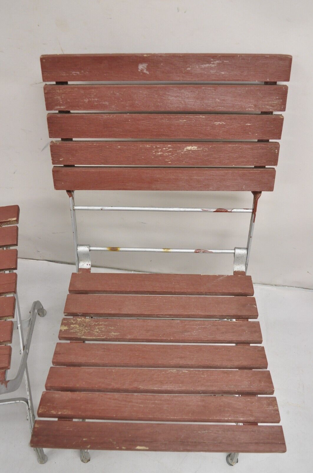 French Country Style Wood Slat Iron Frame Folding Garden Chairs - Set of 4