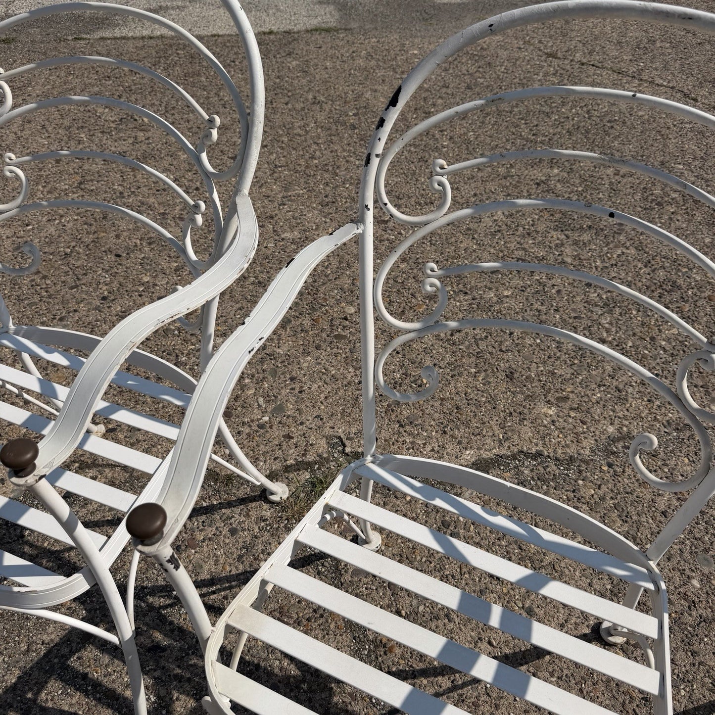 Wrought Iron Scrolling Patio Dining Arm Chairs by Crown Leisure - Set of 4
