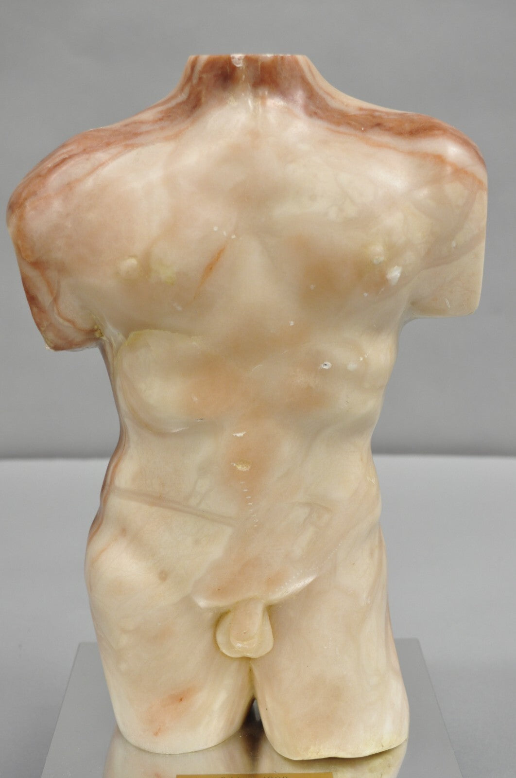 Morton Gaffin "David" 1989 Modernist Carved Peach Alabaster Male Nude Sculpture