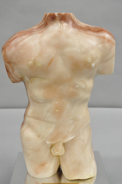 Morton Gaffin "David" 1989 Modernist Carved Peach Alabaster Male Nude Sculpture