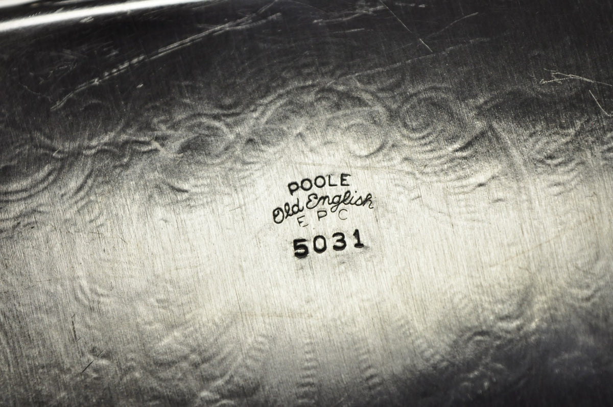 Vintage Old English Poole Silver Plated Footed Narrow Serving Platter Bar Tray