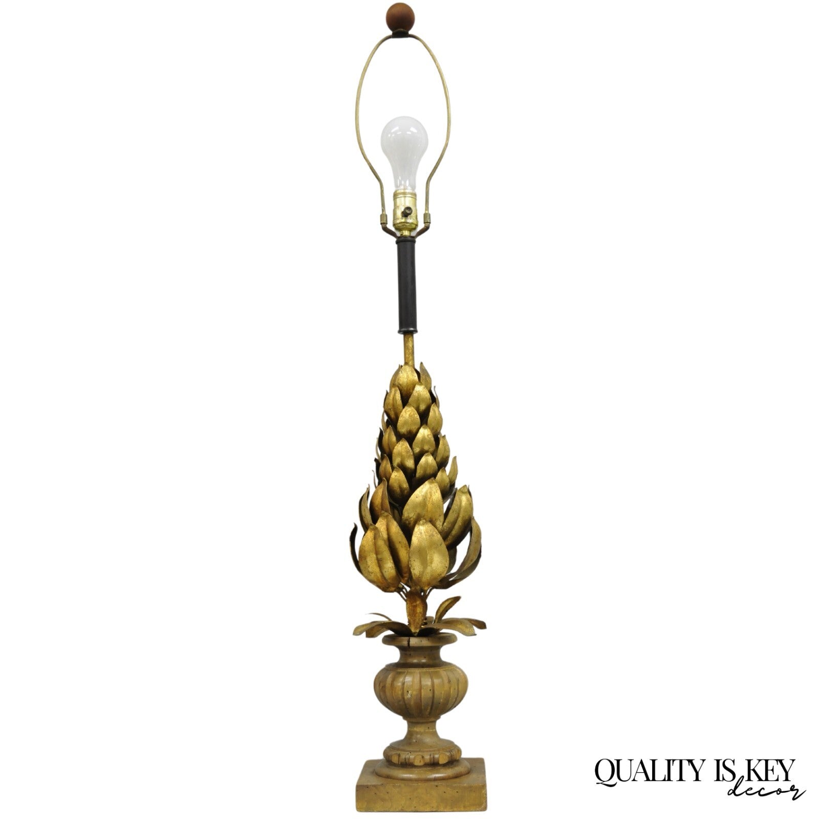 Vintage Italian Hollywood Regency Gold Gilt Leafy Iron Artichoke Table Lamp