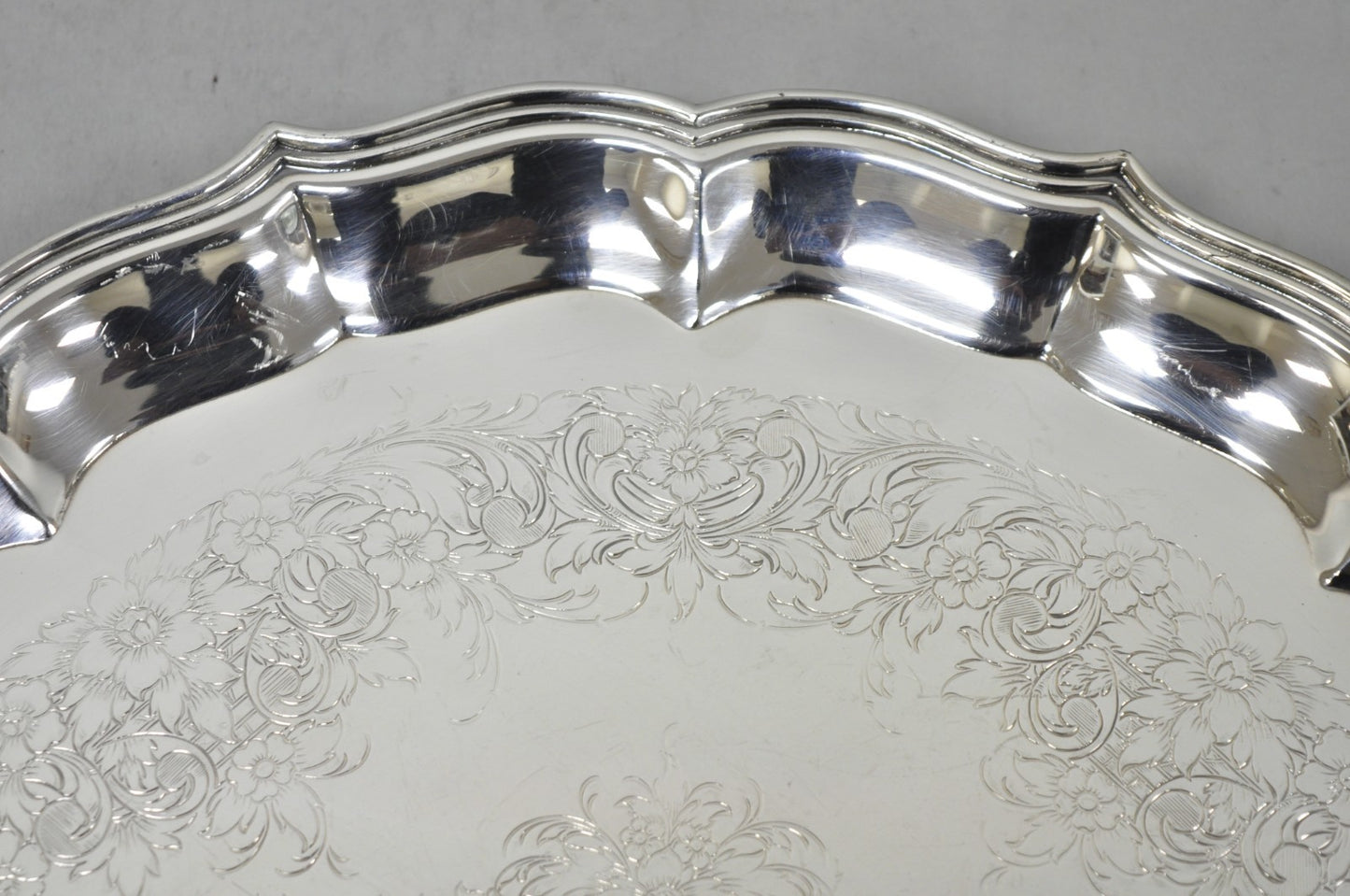 Vintage International Silver Co Large Round Silver Plated Footed Serving Tray