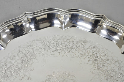 Vintage International Silver Co Large Round Silver Plated Footed Serving Tray