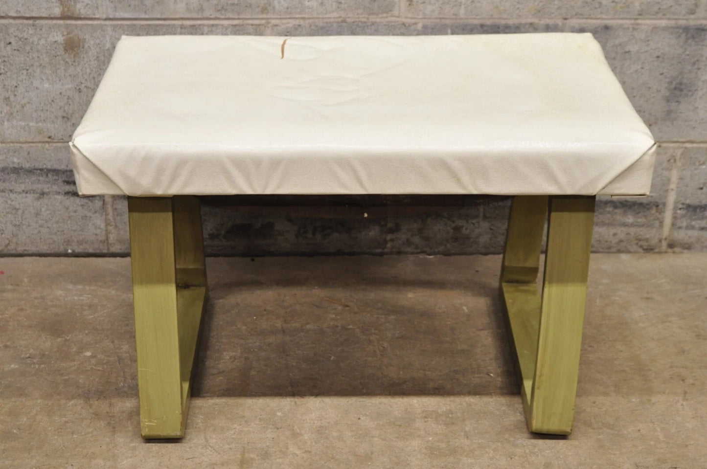 Vintage Mid Century Modern Green Painted Art Deco Vanity Bench Stool Ottoman