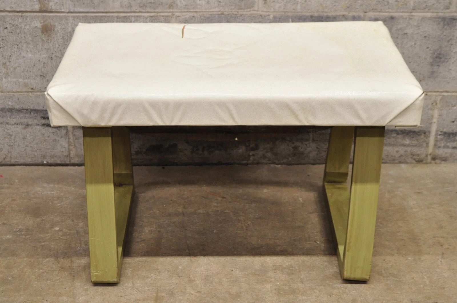 Vintage Mid Century Modern Green Painted Art Deco Vanity Bench Stool Ottoman