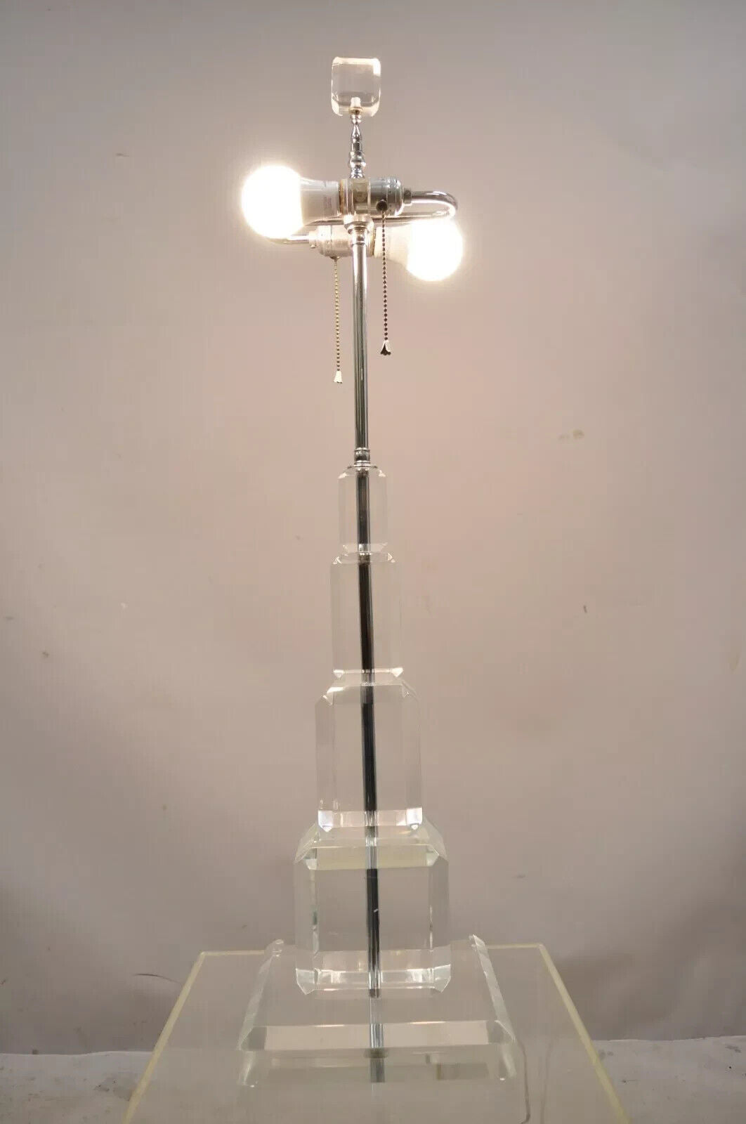 Mid Century Modern Large Stacked Lucite Acrylic Skyscraper Table Lamp by Art-Vue