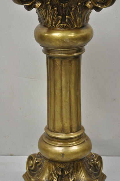 Vintage Brass Bronze Fluted Corinthian Column 29" Classical Pedestal Plant Stand
