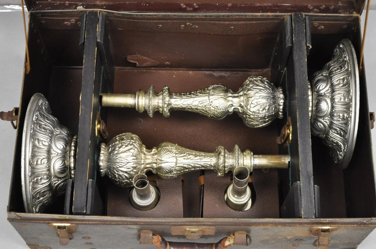 Vintage 43" Tall Baroque Silver Plated Collapsible Floor Candlesticks in Box