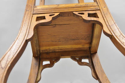 Vintage French Art Nouveau Style Carved Teak Pedestal Plant Stand Side Table