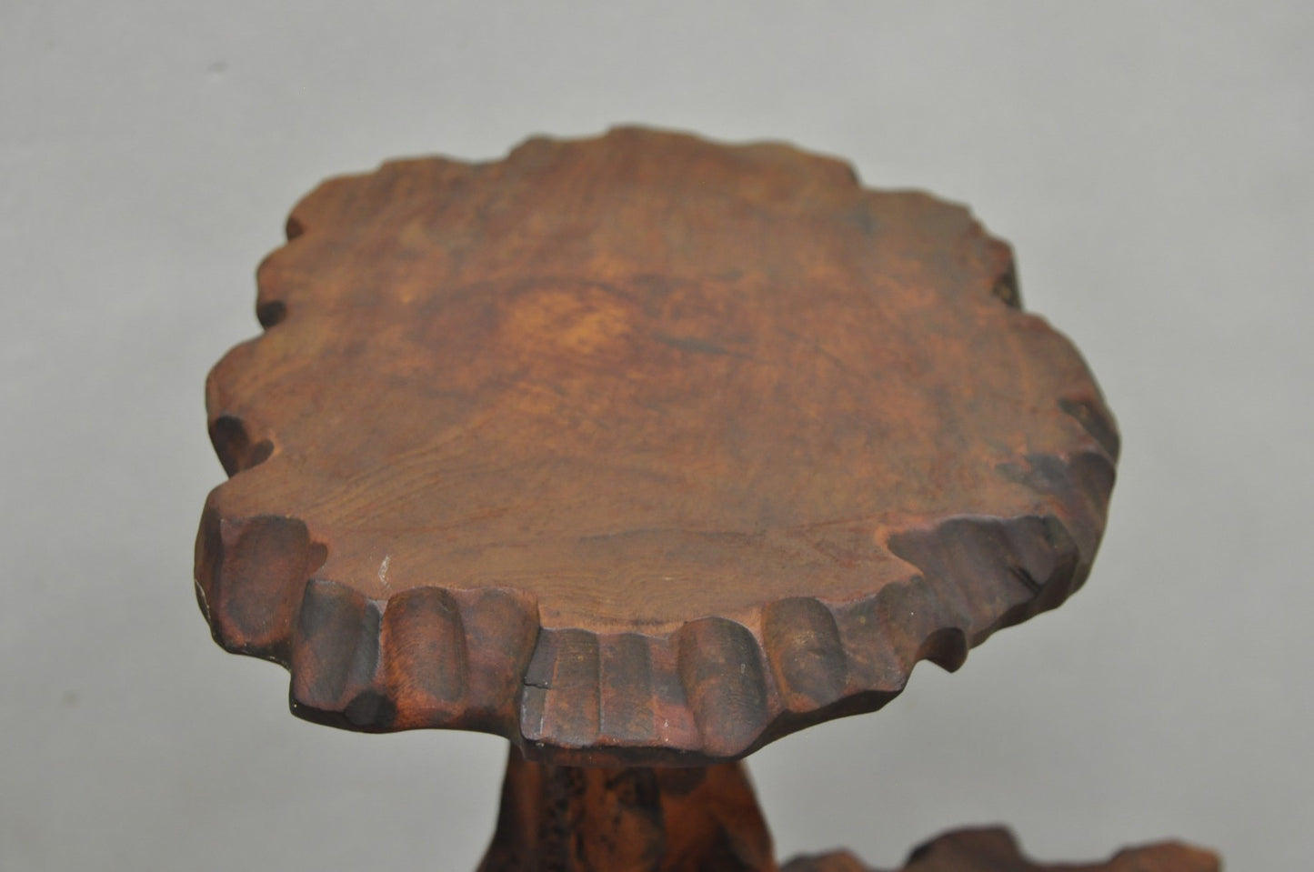 Vintage Mid Century Modern Live Edge 2 Tier Walnut Plant Stand Side Table