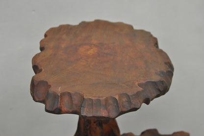 Vintage Mid Century Modern Live Edge 2 Tier Walnut Plant Stand Side Table