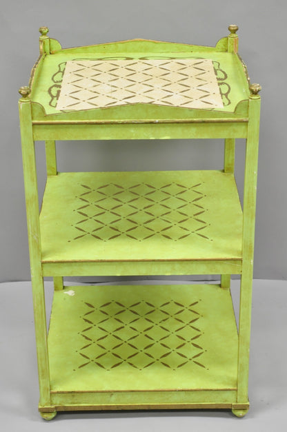 Vintage Italian Venetian Green Distress Painted 3 Tier French Country Side Table