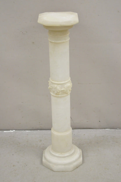 Antique Italian Carved Alabaster Maple Leaf Classical Pedestal Column Stand