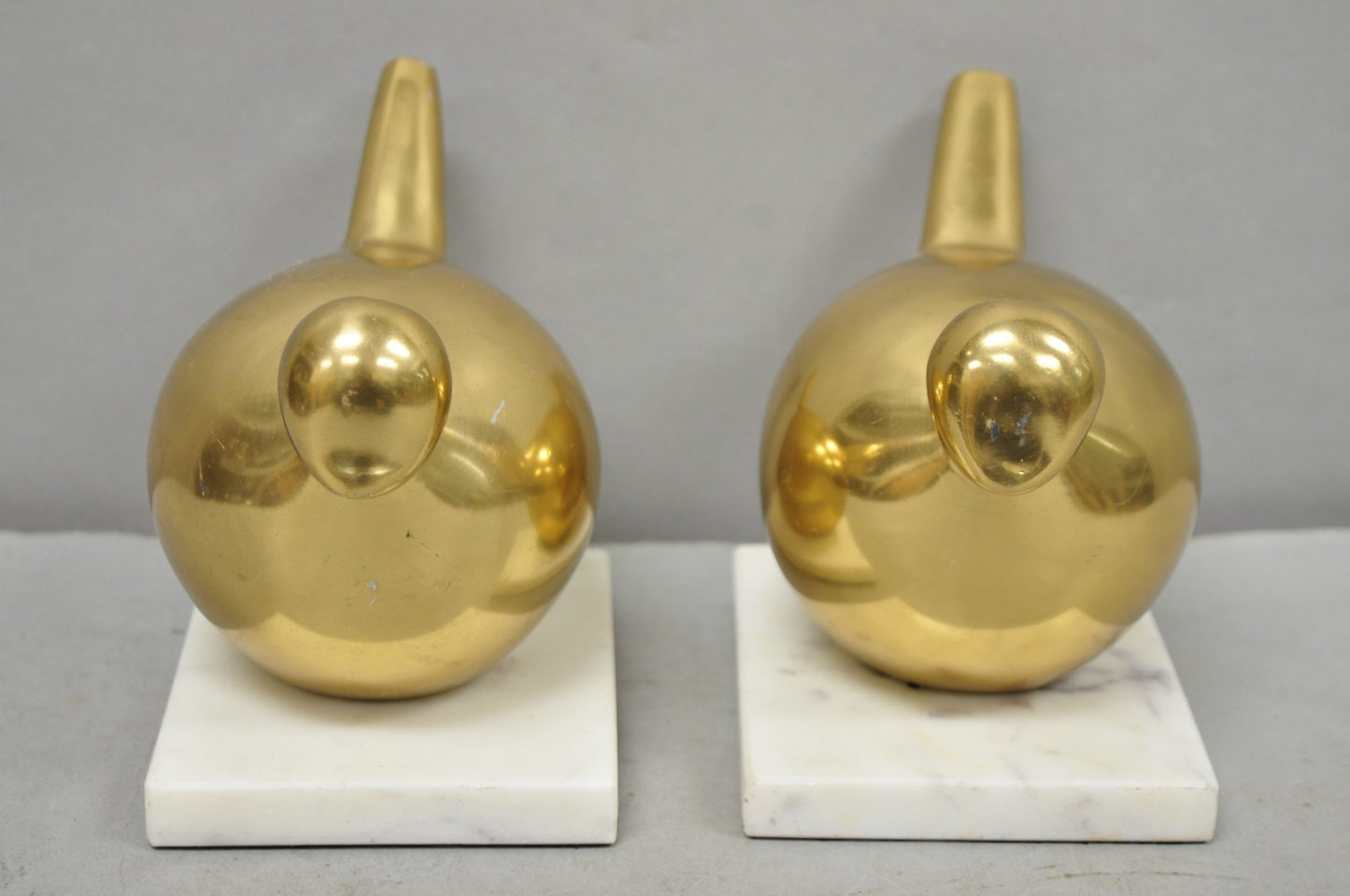 Modern Gold Marble Pheasant Quail Bird Dove Brass Modernist Sculpture - a Pair