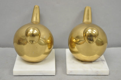 Modern Gold Marble Pheasant Quail Bird Dove Brass Modernist Sculpture - a Pair
